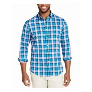 CLUBROOM Mens Blue Plaid Button Down Casual Shirt S